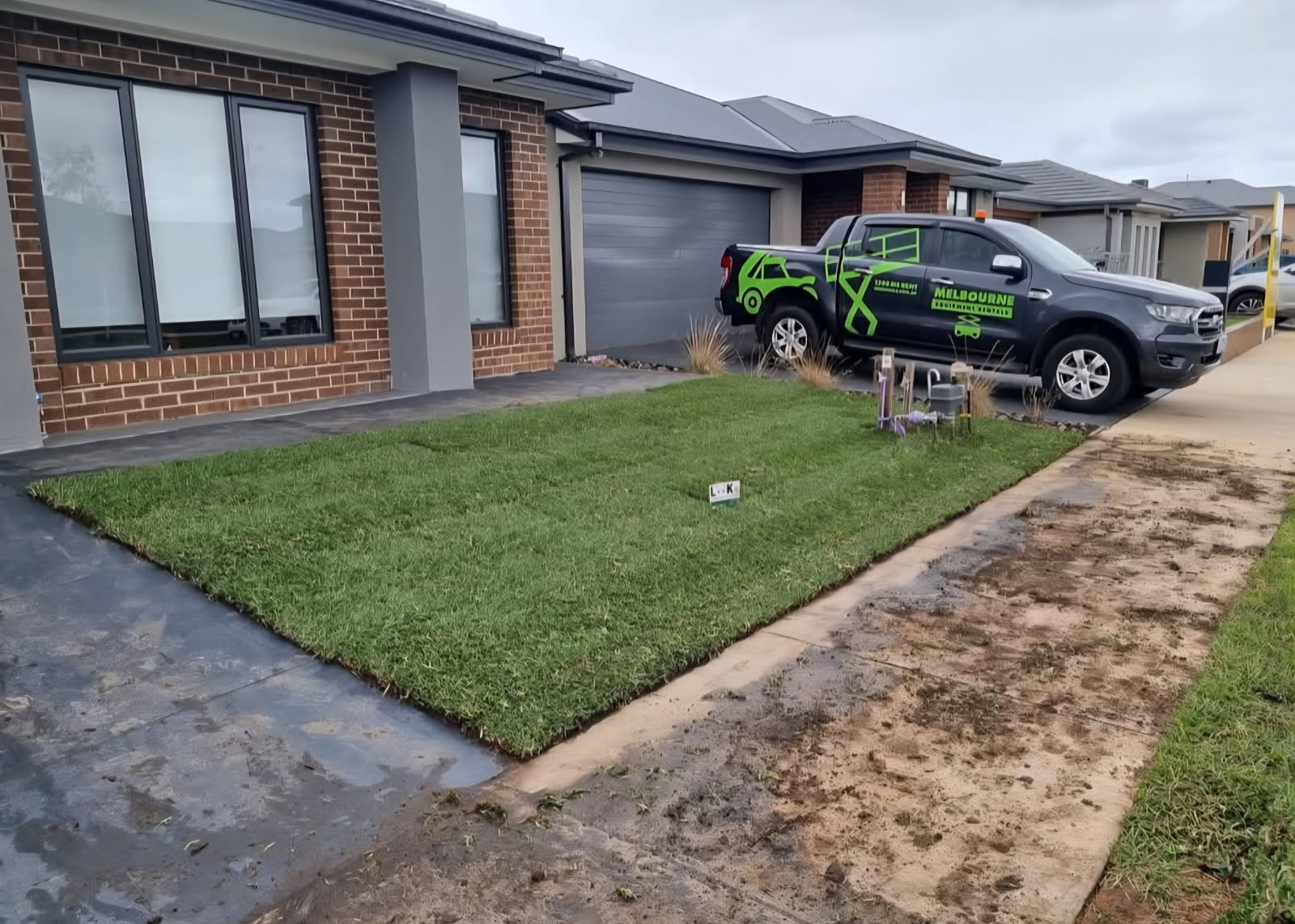 Fresh turf laid in Melbourne new build front yard