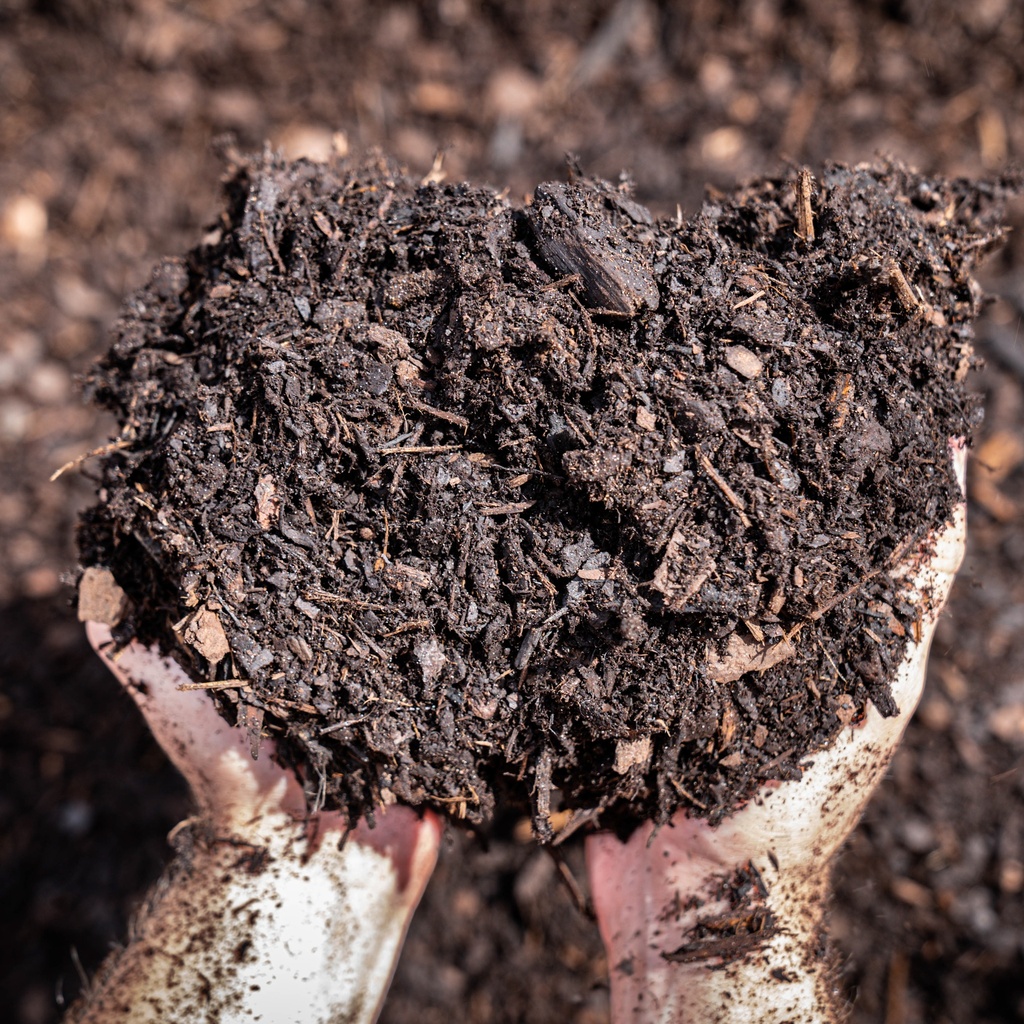 Heritage Fine Mulch, held in hand